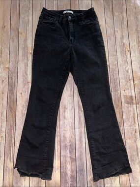 Nine West Black High-Rise Flare Jeans with Frayed Hem